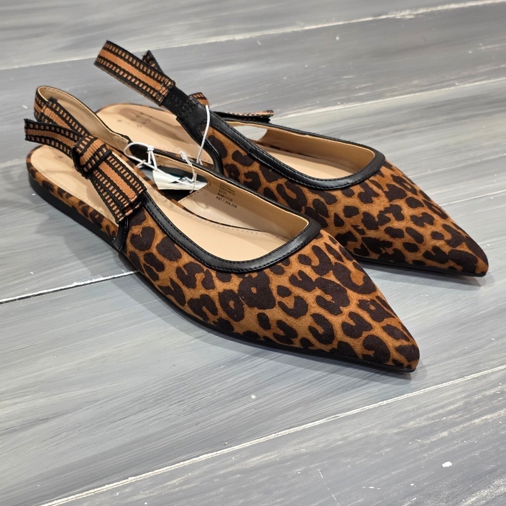 A New Day London Slingback‎ Flats Leopard Print Pointed Toe Brown Black